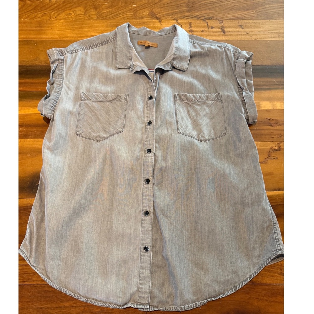 Jachs Girlfriend Gray Tencel Lyocell Short Sleeve Button Down Shirt Large